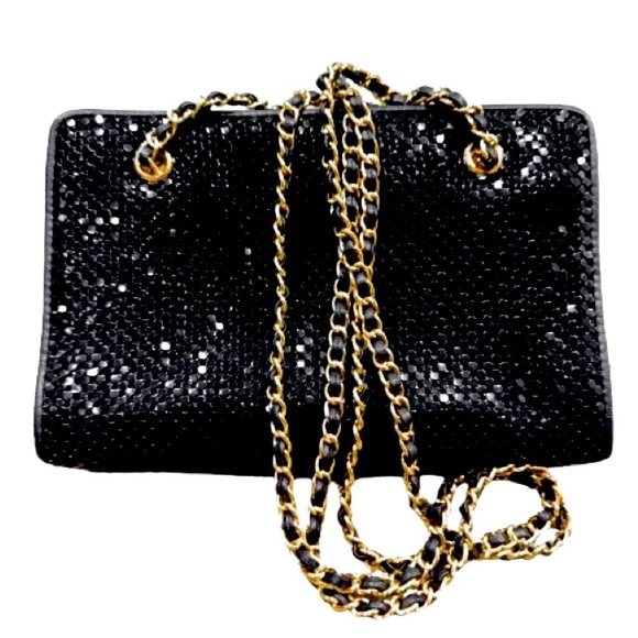 🥂💋 WHITING & DAVIS Vintage Black Metal Mesh Shoulder‎ Bag | 70s–80s Disco Glam - Picture 1 of 7